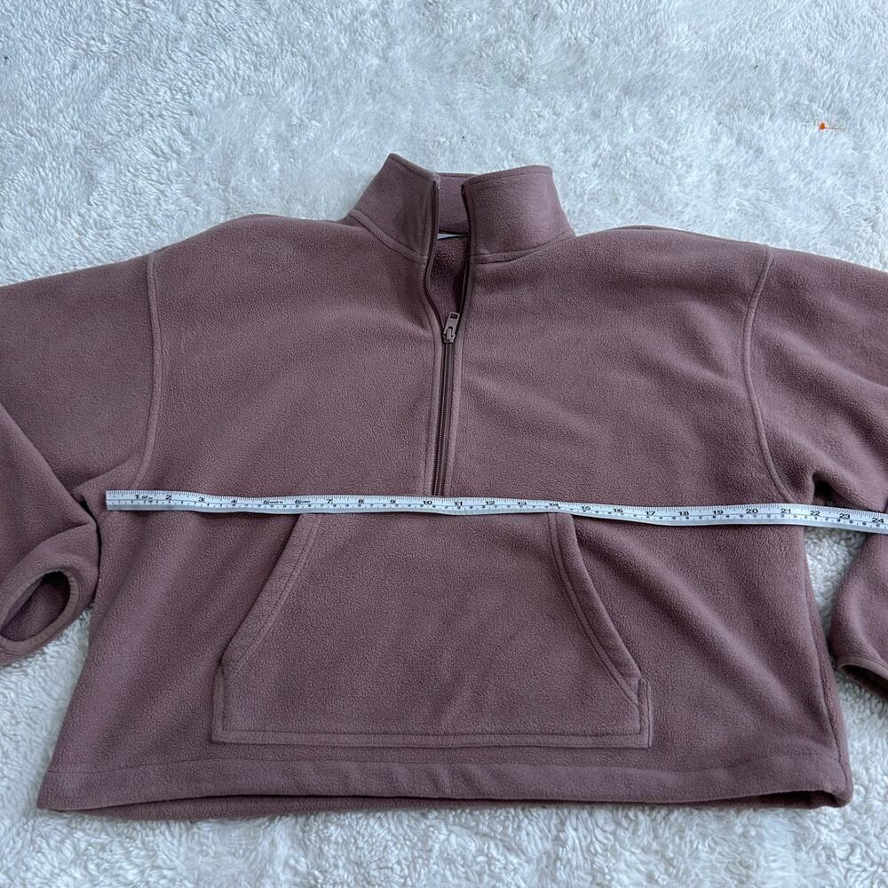 Aritzia TNA 1/2 Zip Fleece Cropped Sweater Womens Dusty Pink Cozy Loungewear L - Picture 3 of 6